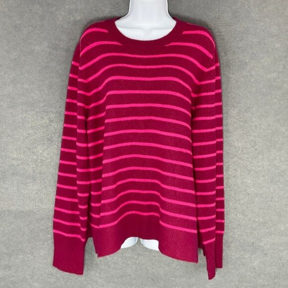 J. Crew Sweater Womens XXL Extra Soft Striped‎ Pink Magenta Wool Blend Crew Neck - Picture 1 of 13
